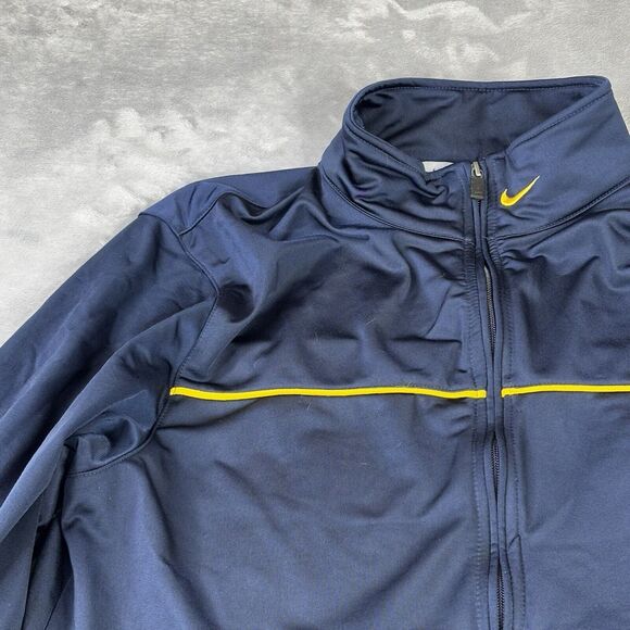 Vintage Nike Jacket Mens Large Blue Full Zip Spell Out Y2K‎ Track Yellow Trim - Picture 3 of 14